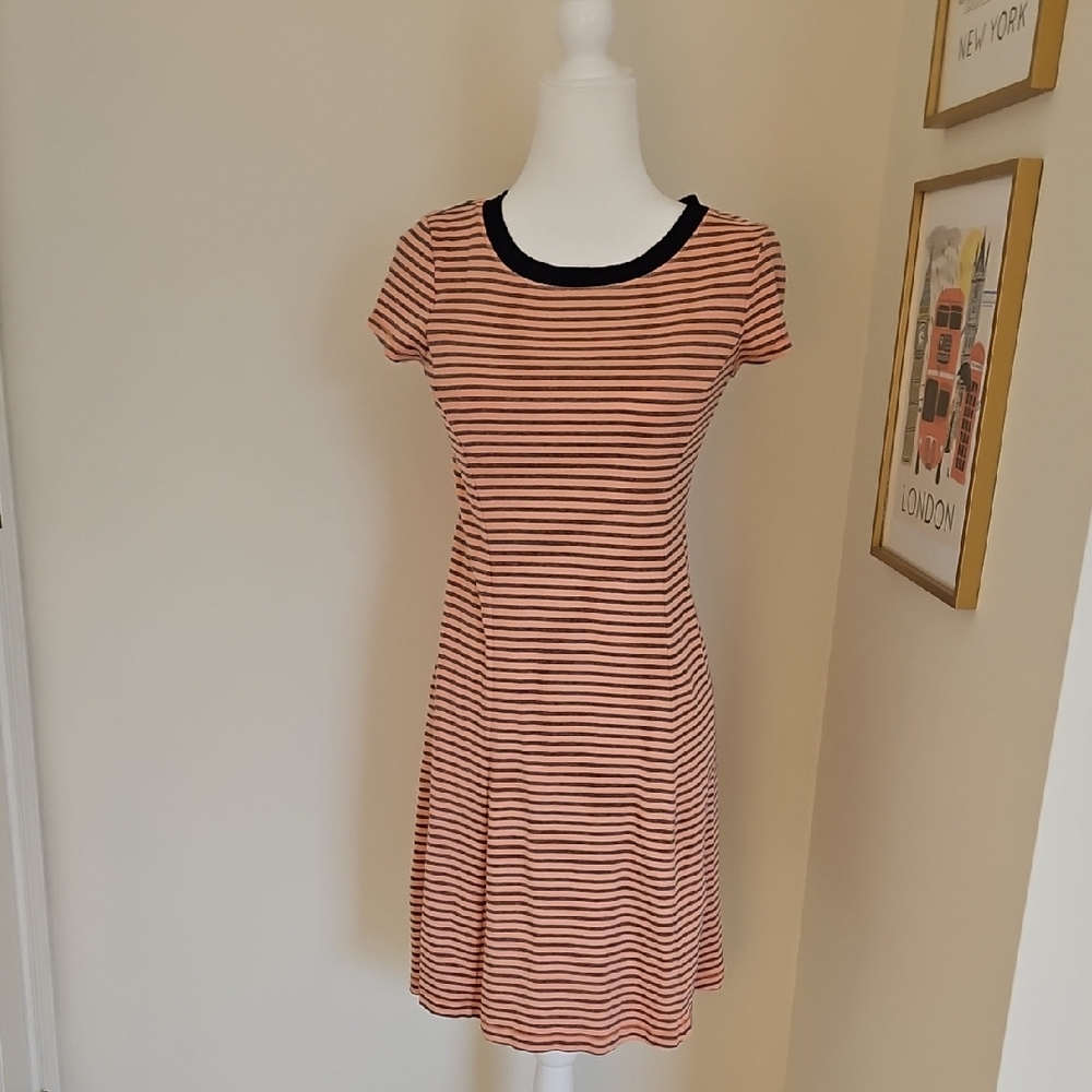 Three Dots Black and Orange Striped Dress